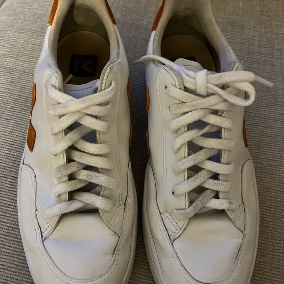 Veja White and Rust Orange Sneakers Classic Tennis Style - Picture 4 of 5